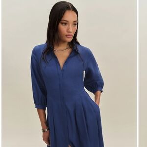 Reformation Tara Linen Dress. Elegant Blue Women's Dress